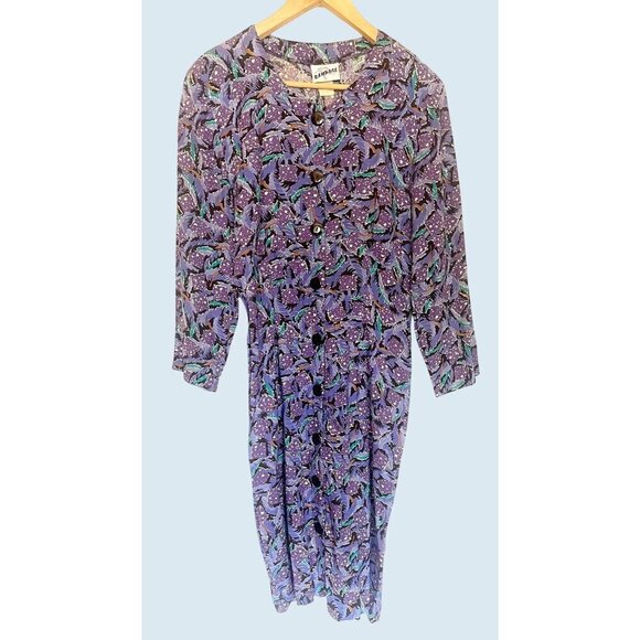 Vintage RAMPAGE 80s Purple Geometric Print Full Button Dress Sz Small - Picture 3 of 8